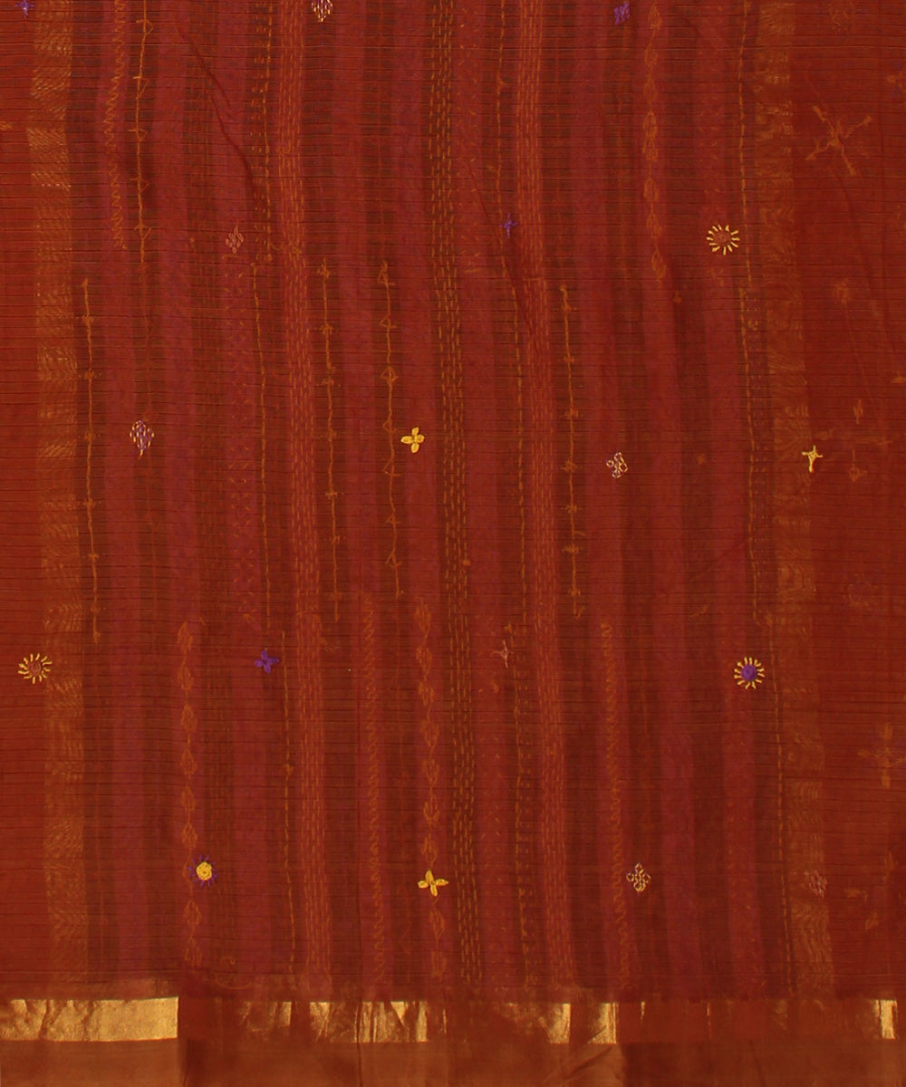 Brown hand embroidery cotton saree