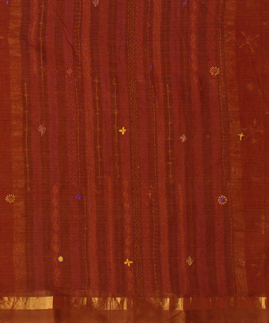 Brown hand embroidery cotton saree