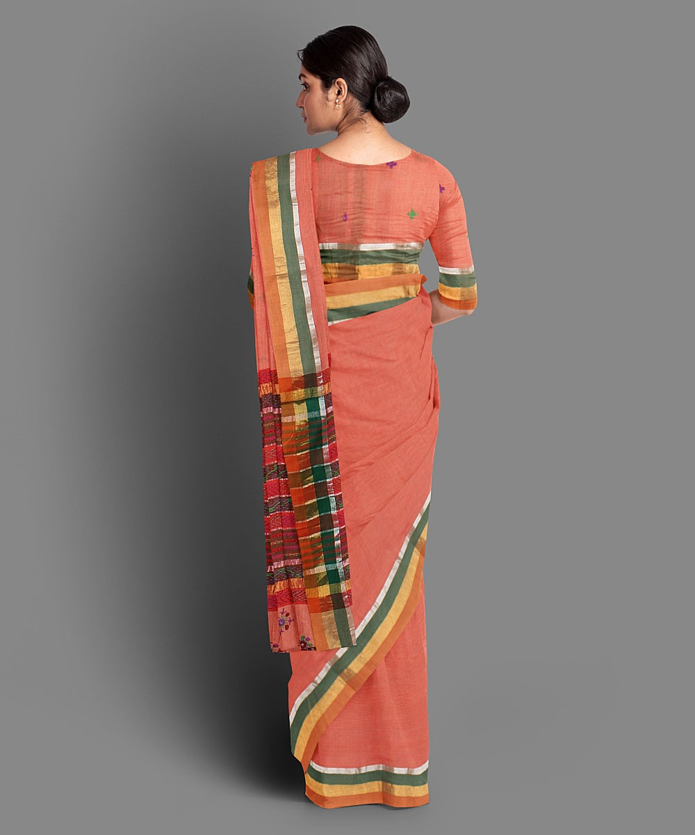 Peach hand embroidery cotton saree