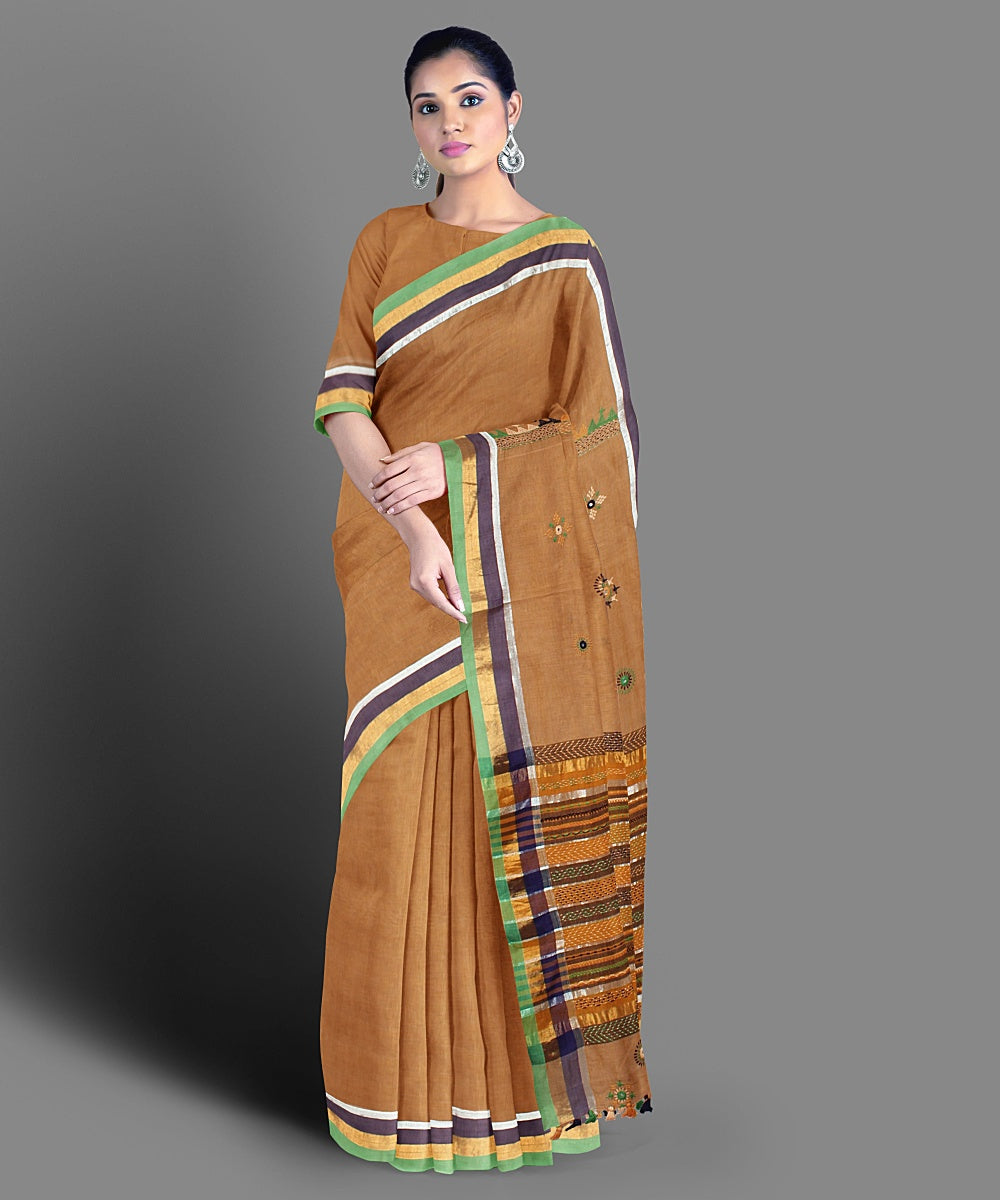 Beige hand embroidery cotton saree
