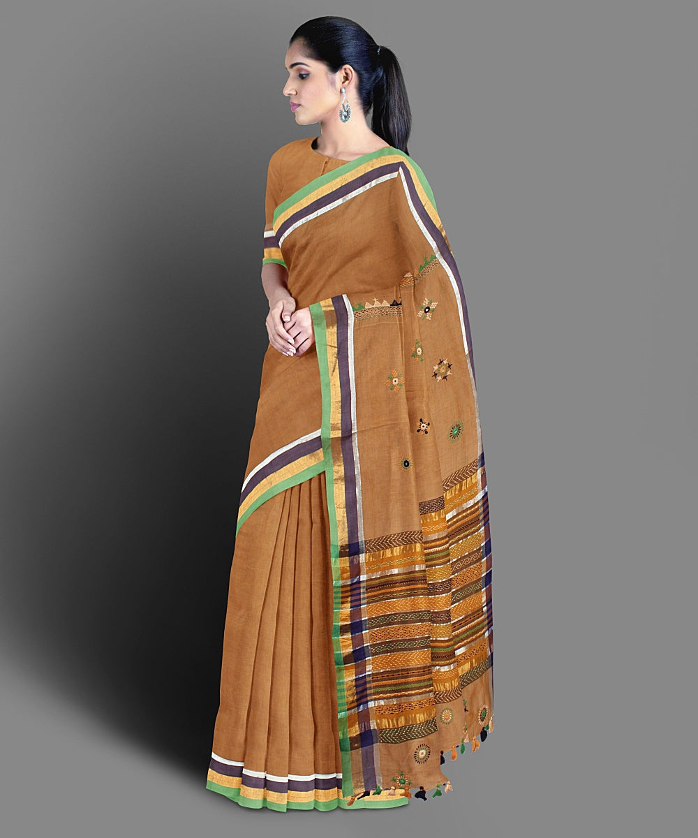Beige hand embroidery cotton saree