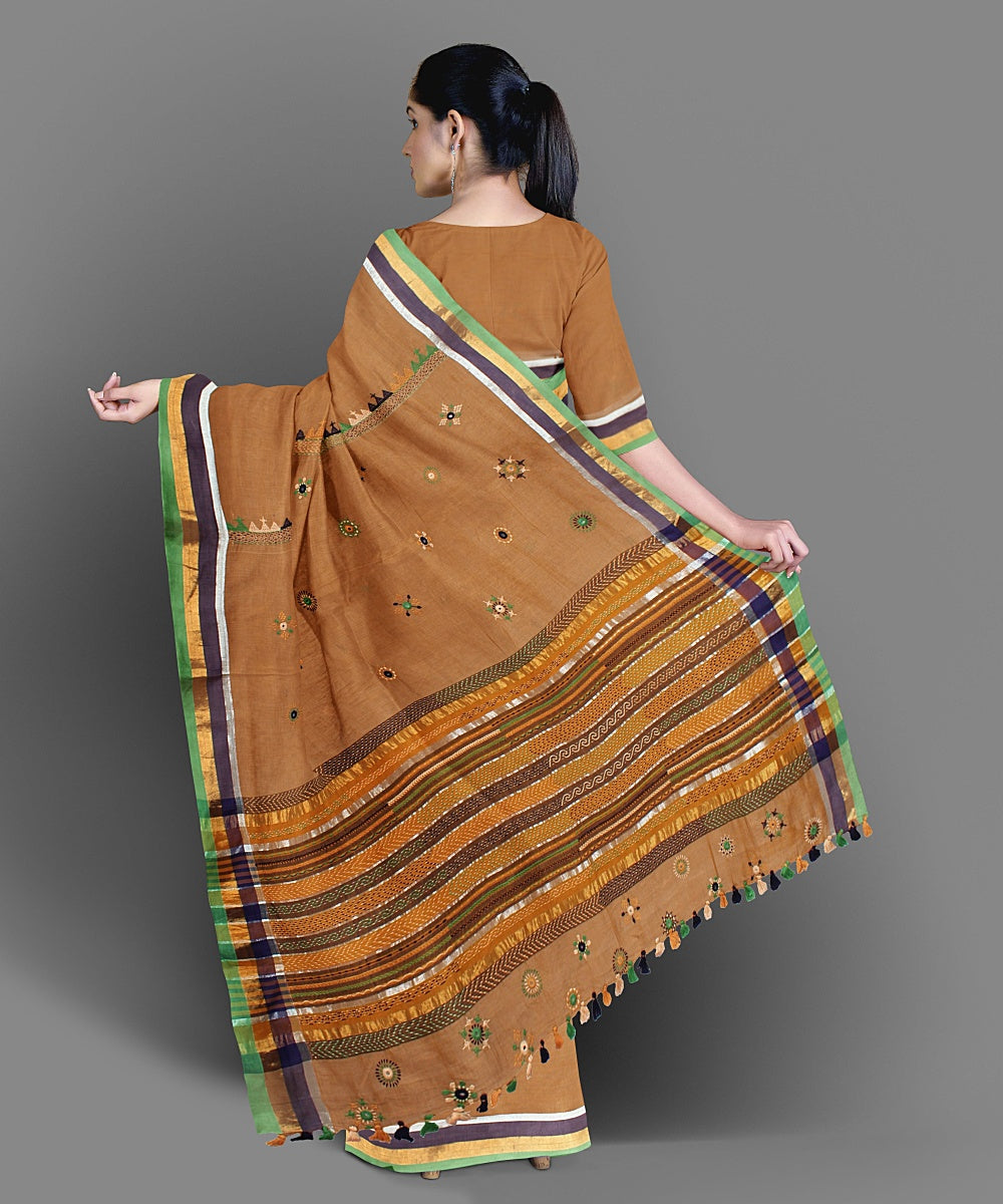 Beige hand embroidery cotton saree