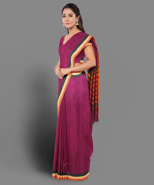 Magenta hand embroidery cotton saree