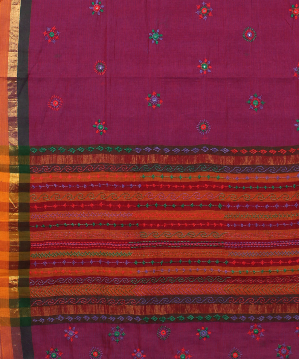Magenta hand embroidery cotton saree