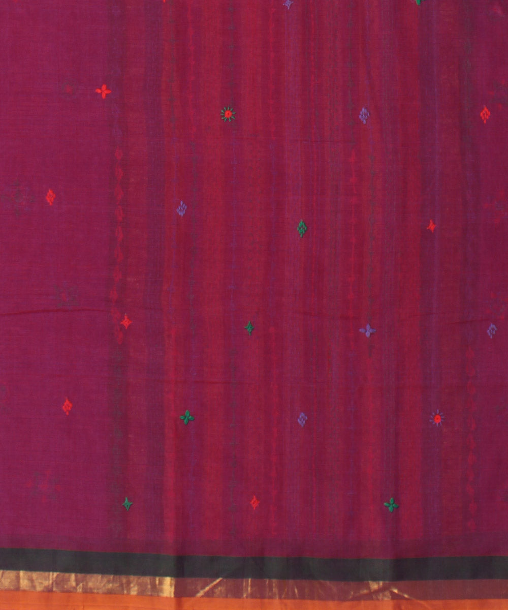 Magenta hand embroidery cotton saree