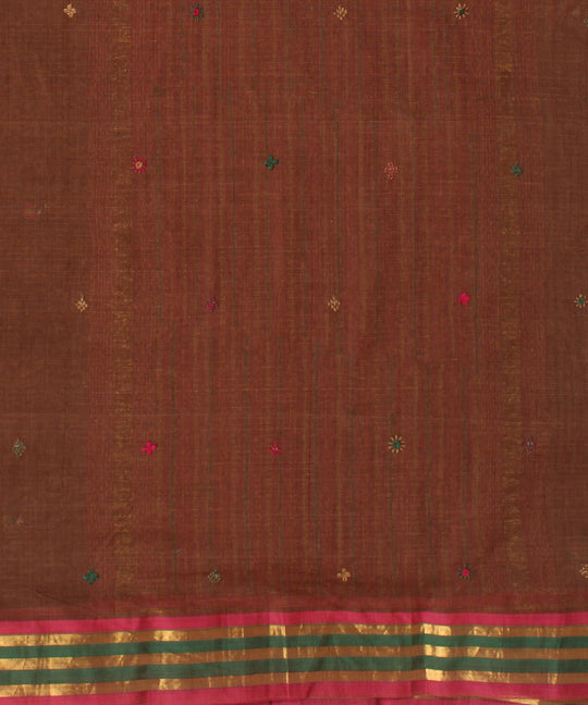 Dark brown hand embroidery cotton saree