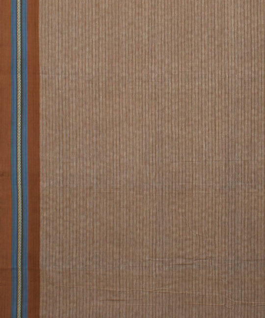 Brown hand block print cotton saree