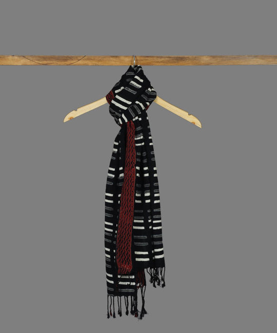 Black chuna patri printed cotton stole