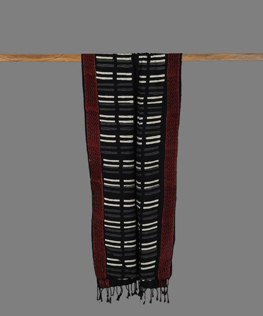 Black chuna patri printed cotton stole
