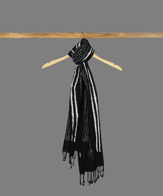 Chuna Patri Block Printed Black Cotton Stole
