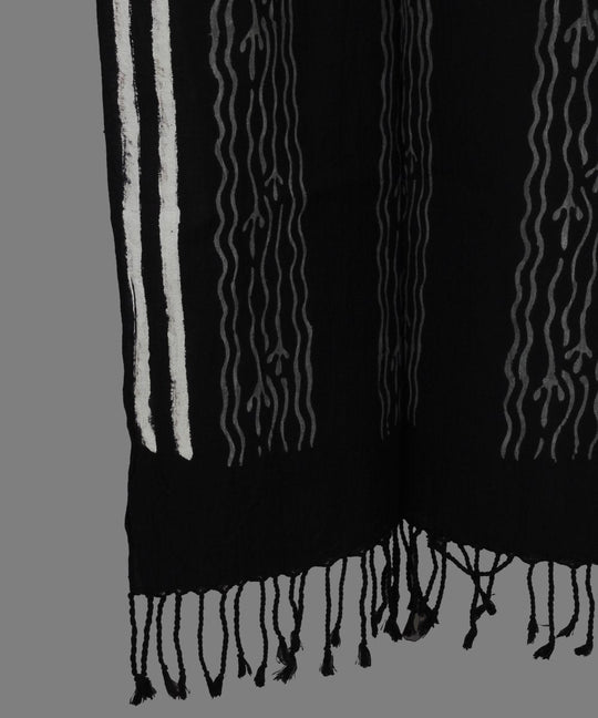 Chuna Patri Block Printed Black Cotton Stole