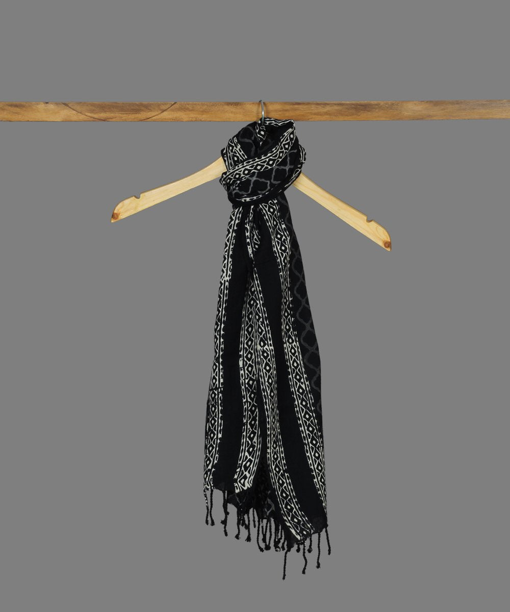 Black Handblock Printed Cotton Stole