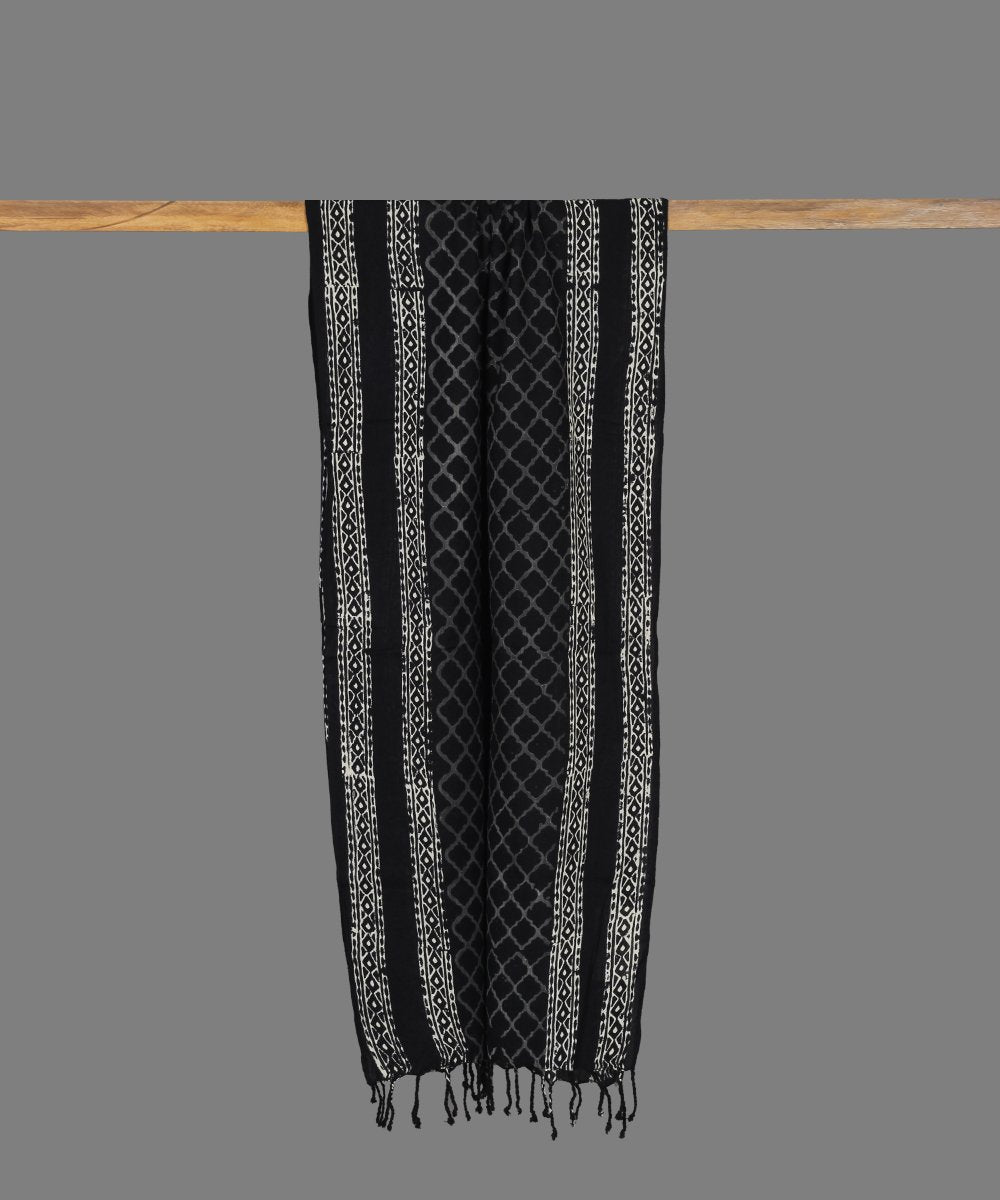 Black Handblock Printed Cotton Stole