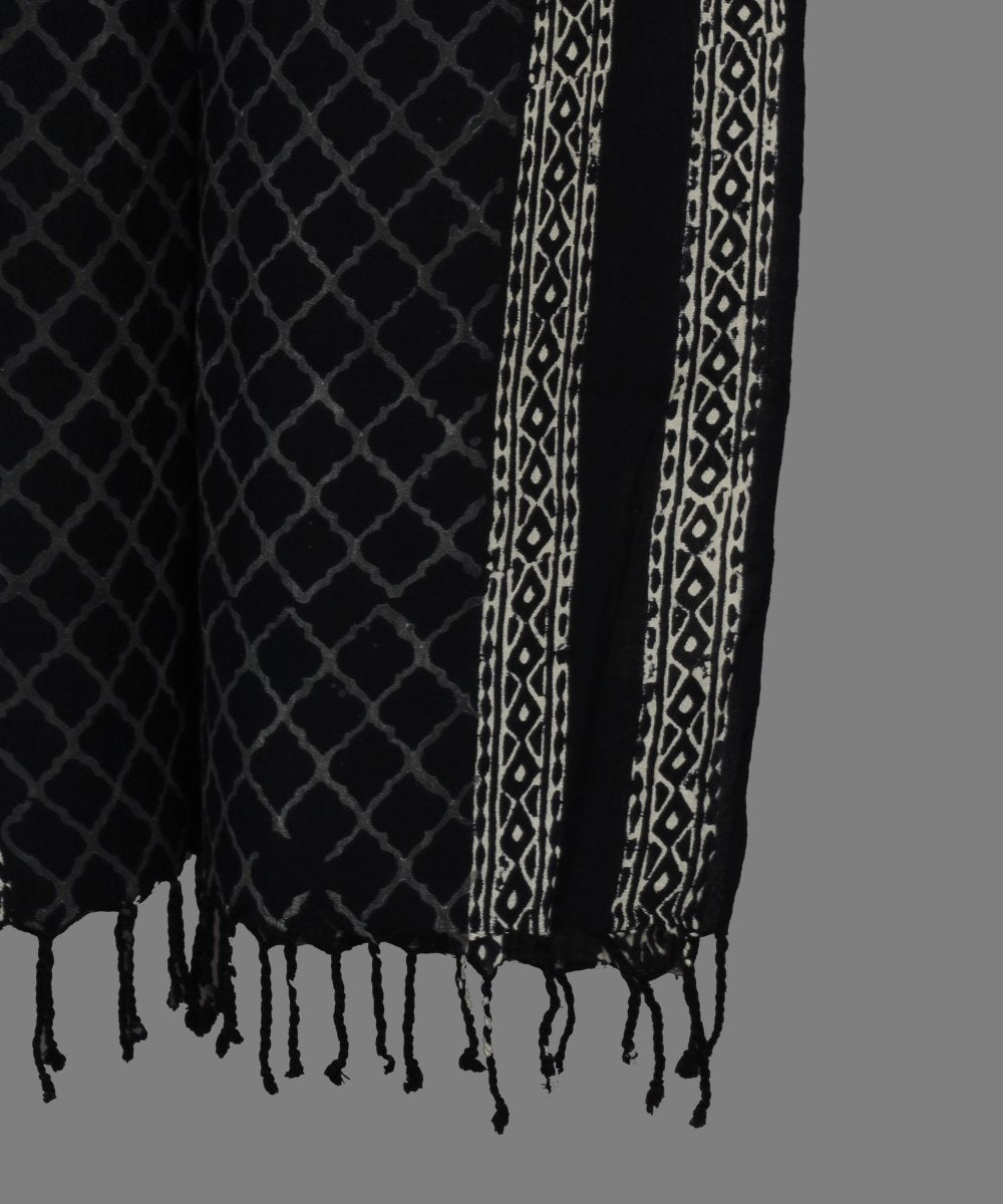Black Handblock Printed Cotton Stole