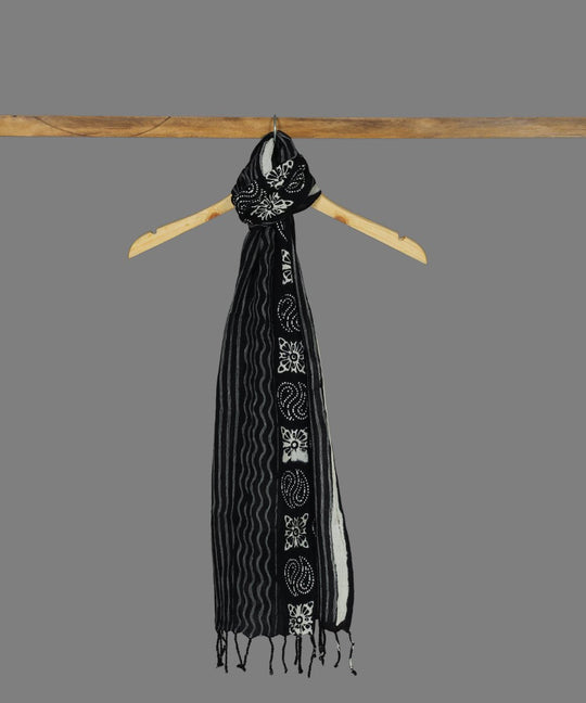 Black Chuna Patri Block Printed Cotton Stole