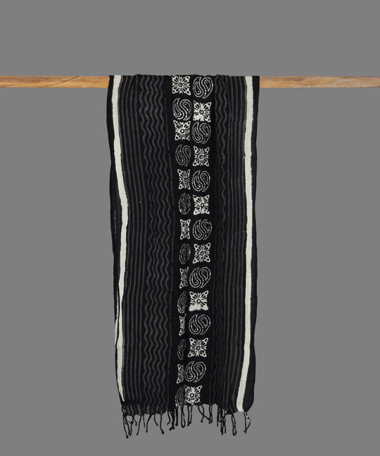 Black Chuna Patri Block Printed Cotton Stole