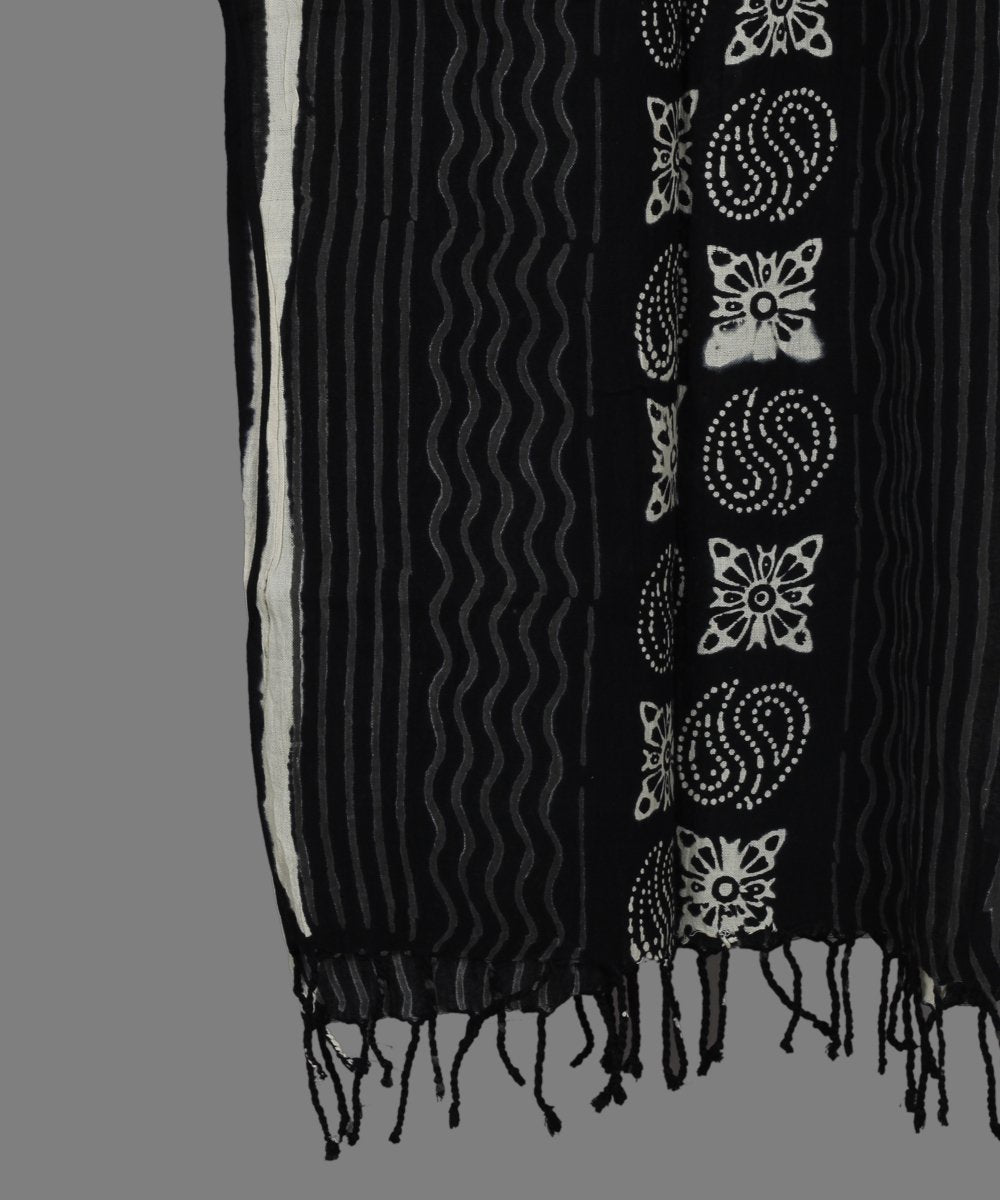 Black Chuna Patri Block Printed Cotton Stole