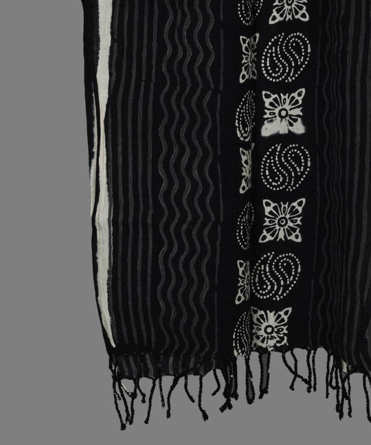 Black Chuna Patri Block Printed Cotton Stole