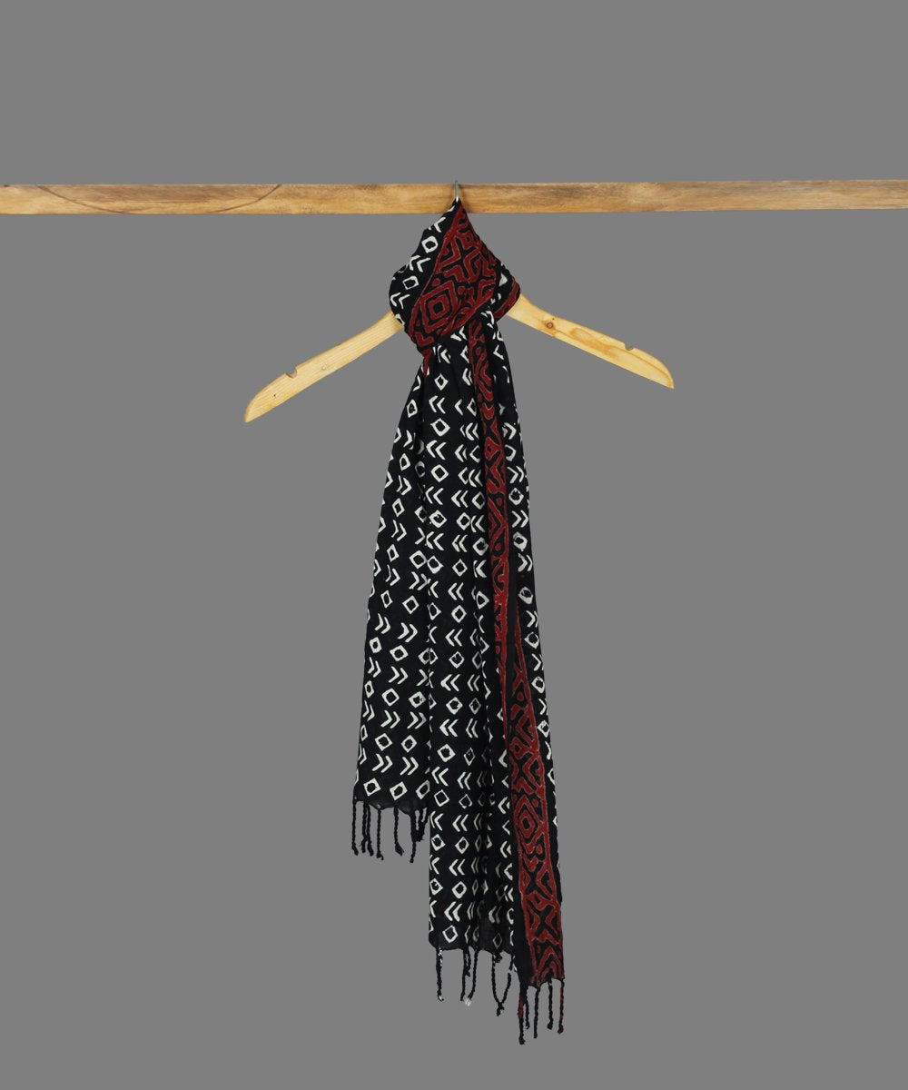 Black handblock print cotton stole
