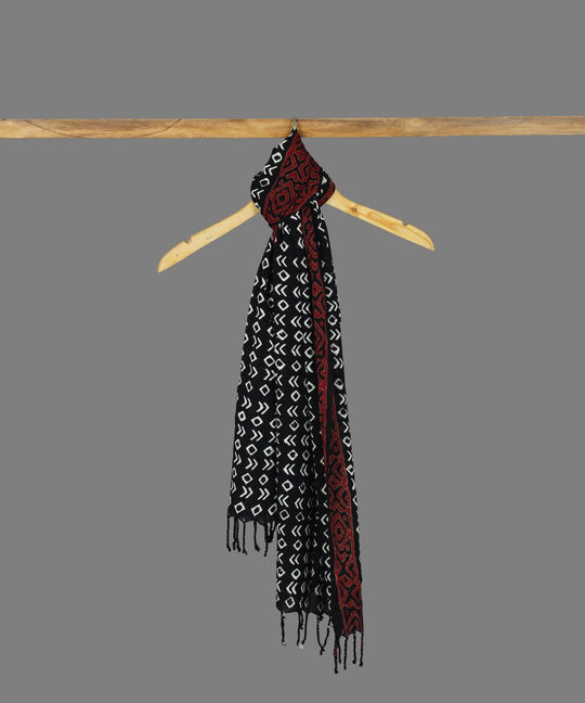 Black handblock print cotton stole