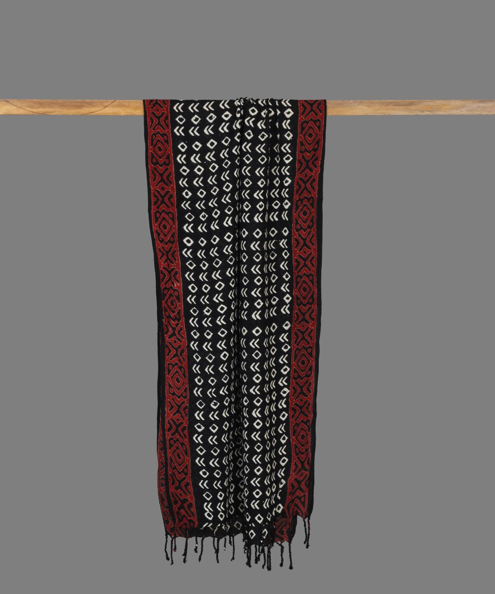Black handblock print cotton stole
