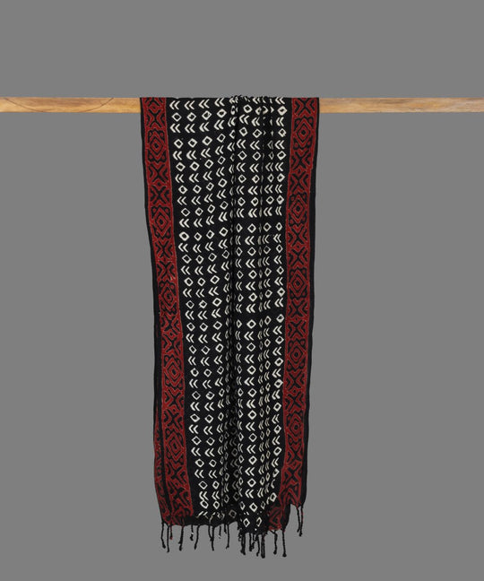 Black handblock print cotton stole