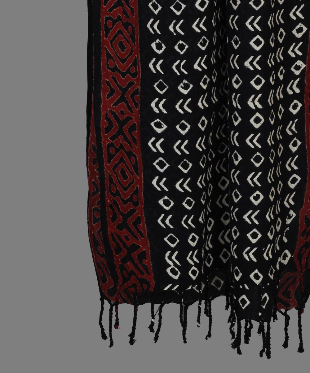 Black handblock print cotton stole