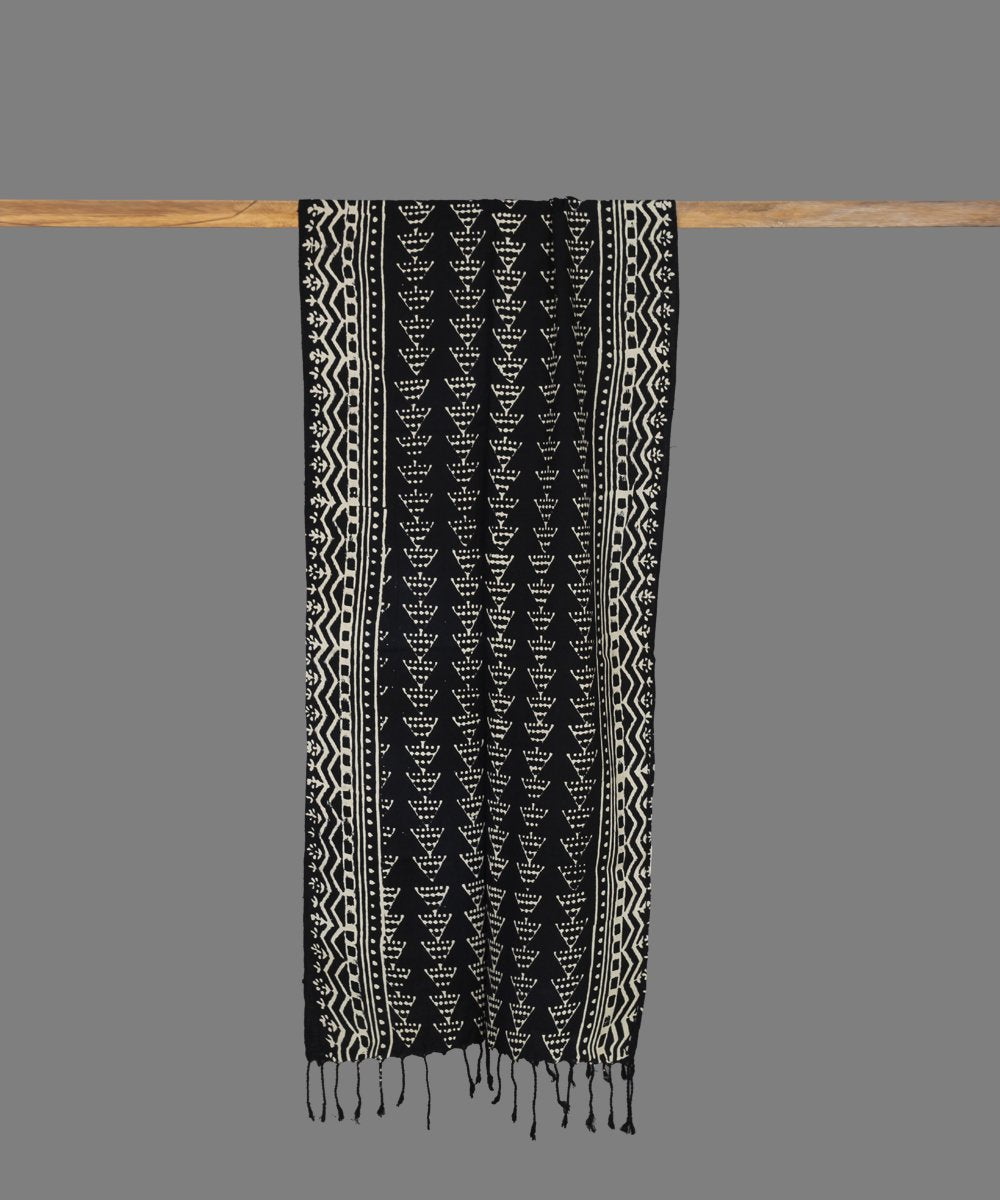 Black Chuna Patri Block Print Cotton Stole