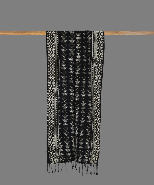 Black Chuna Patri Block Print Cotton Stole