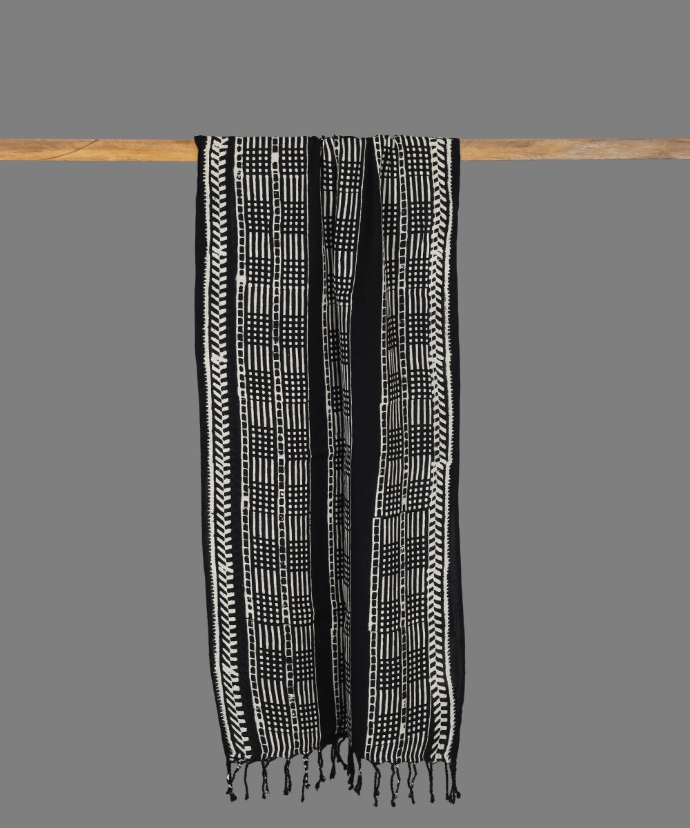 Black Chuna Patri Handblock Print Stole