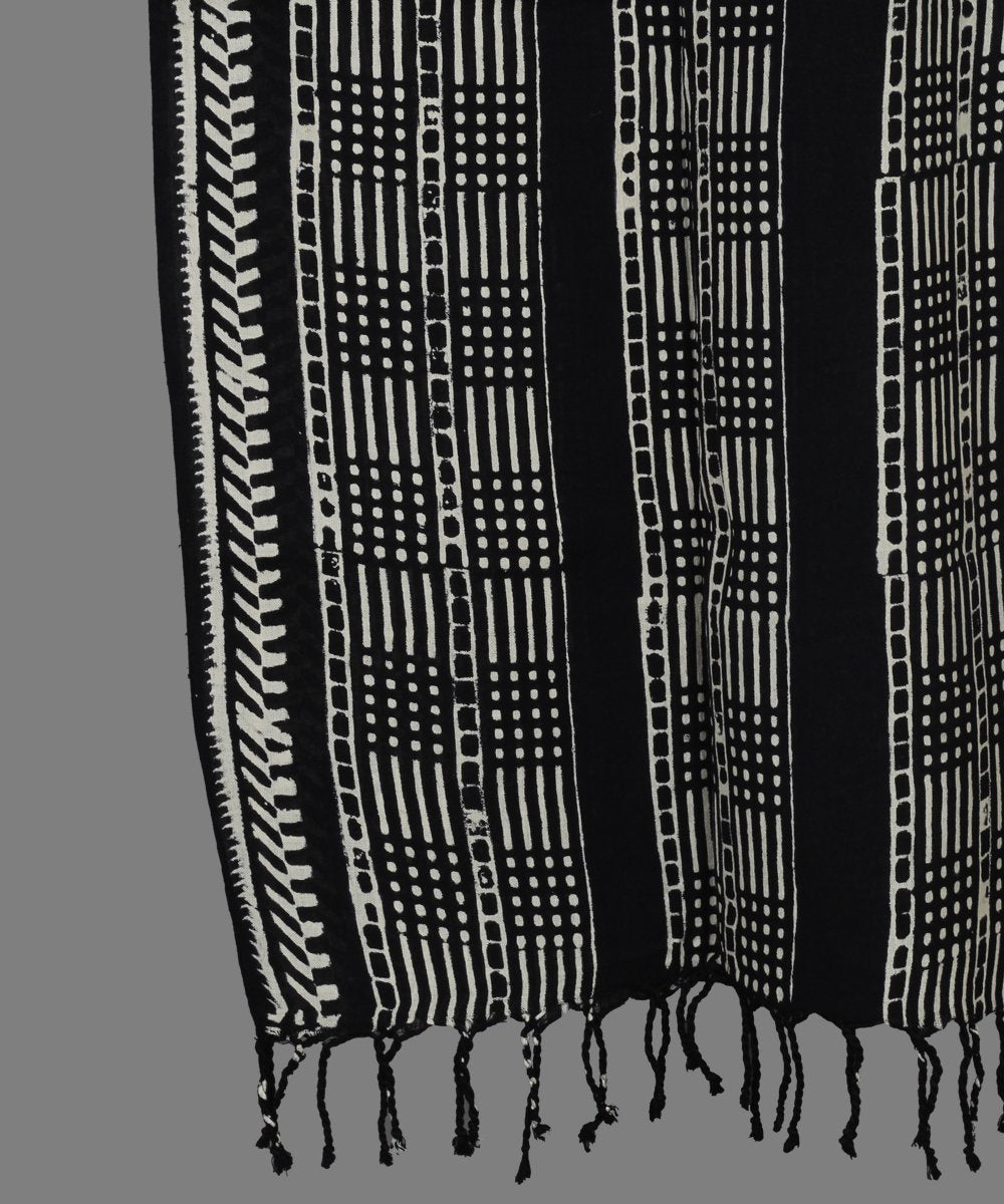 Black Chuna Patri Handblock Print Stole