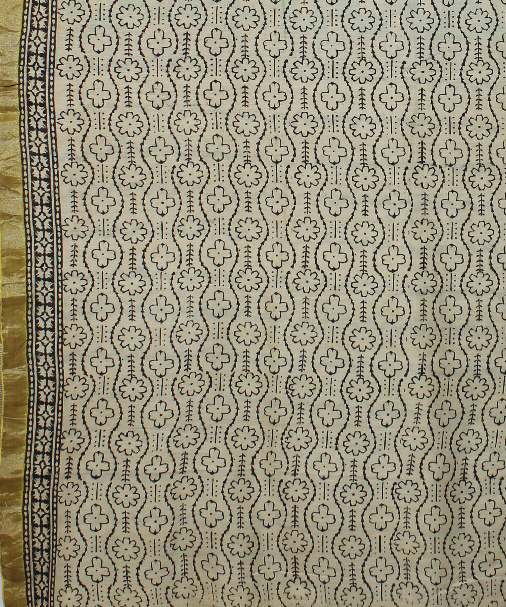 Green handblock print cotton saree