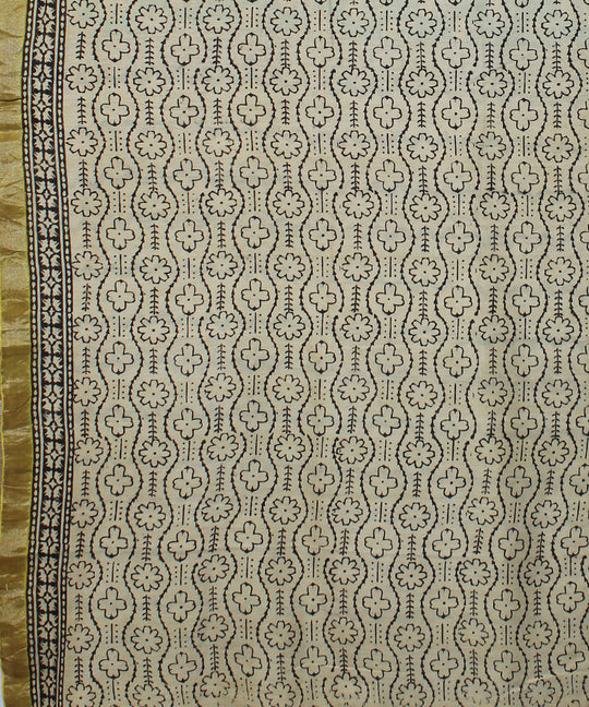 Green handblock print cotton saree