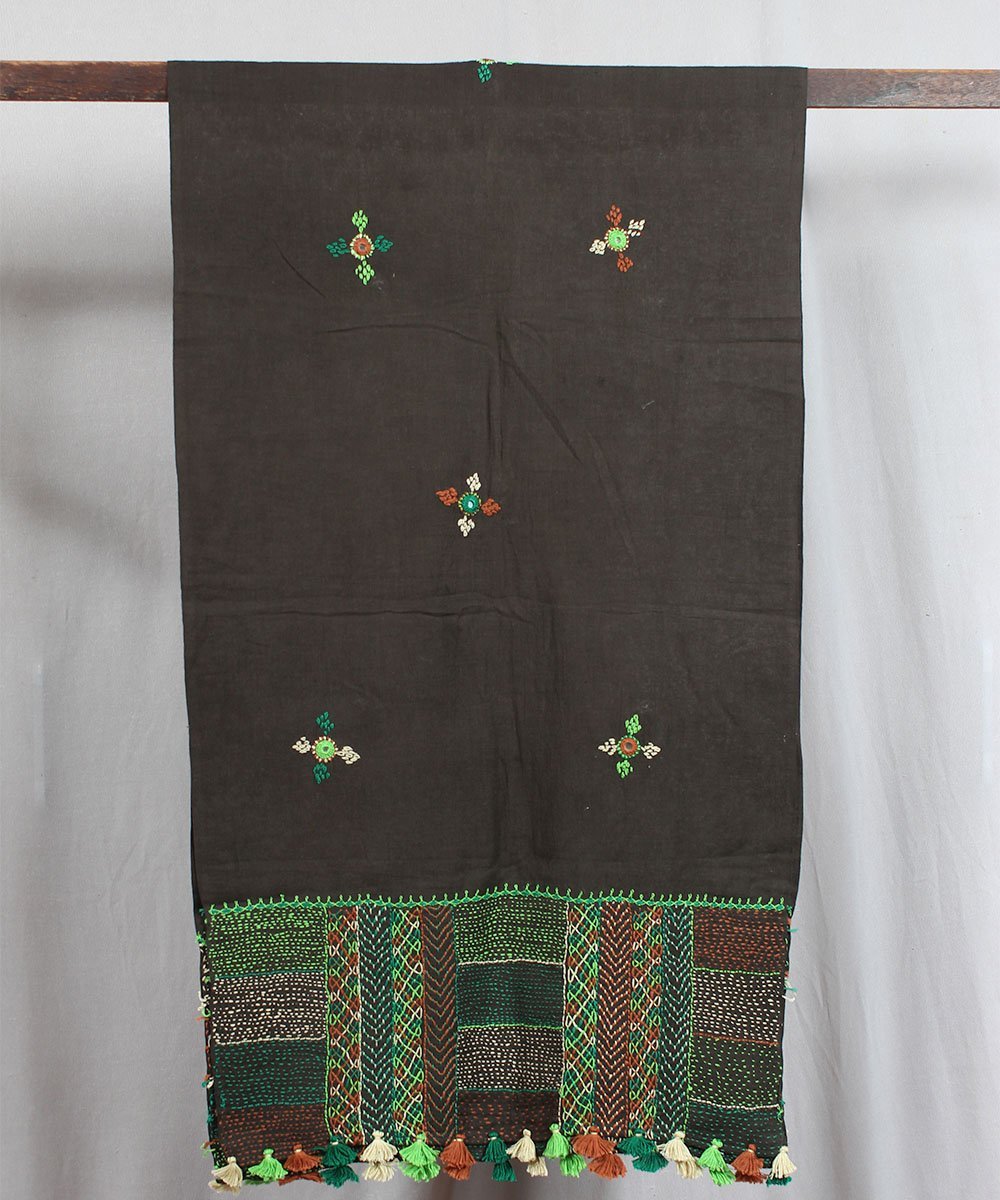 Mehendi green lambani hand embroidered cotton stole