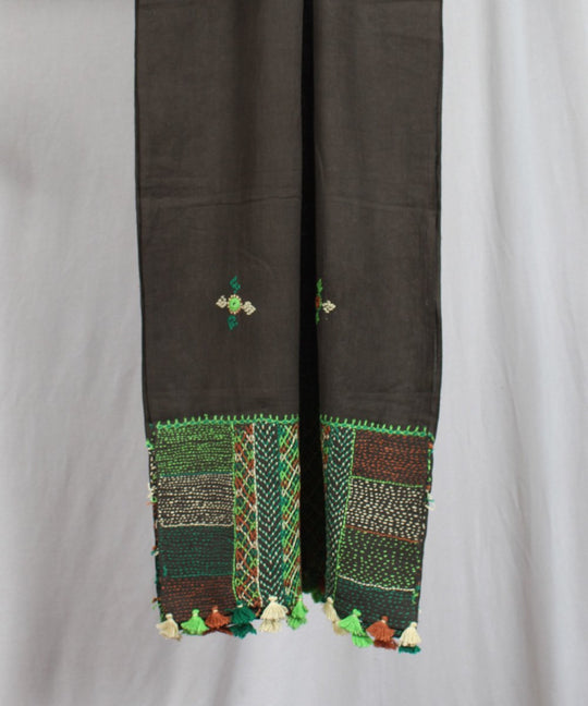 Mehendi green lambani hand embroidered cotton stole