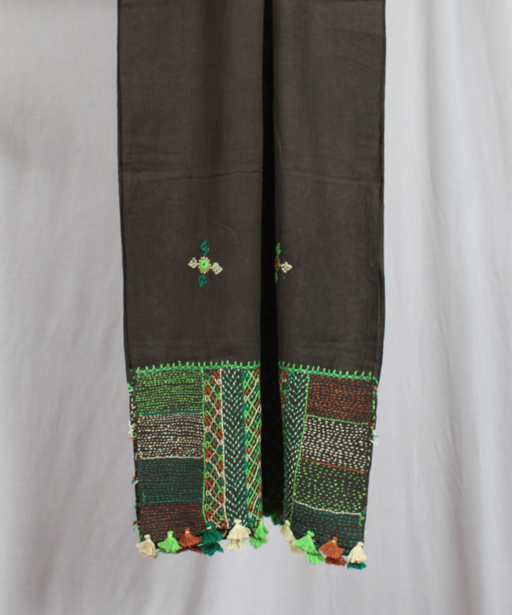 Mehendi green lambani hand embroidered cotton stole