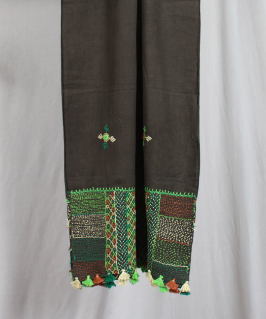 Mehendi green lambani hand embroidered cotton stole