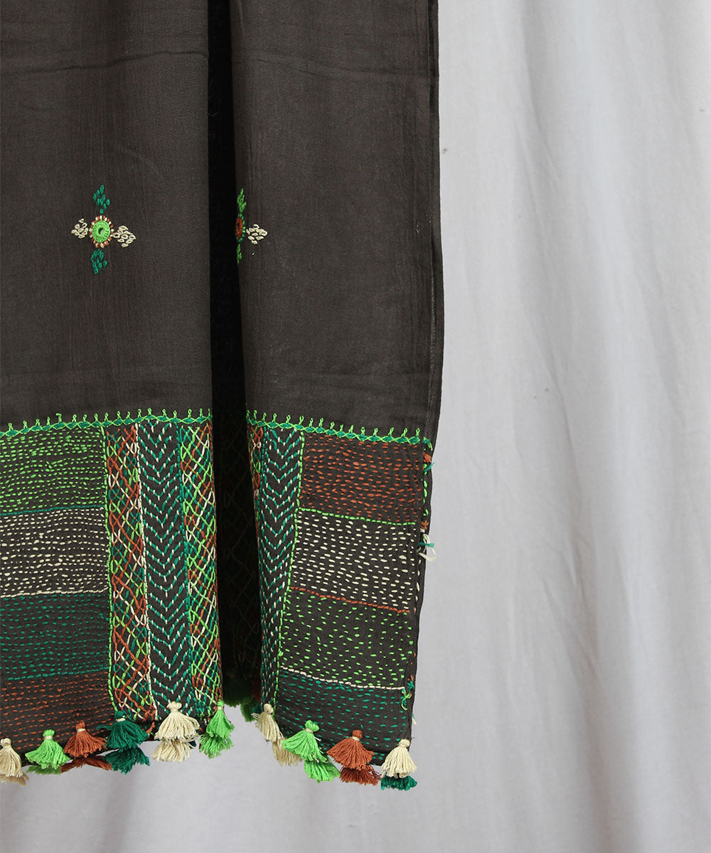 Mehendi green lambani hand embroidered cotton stole