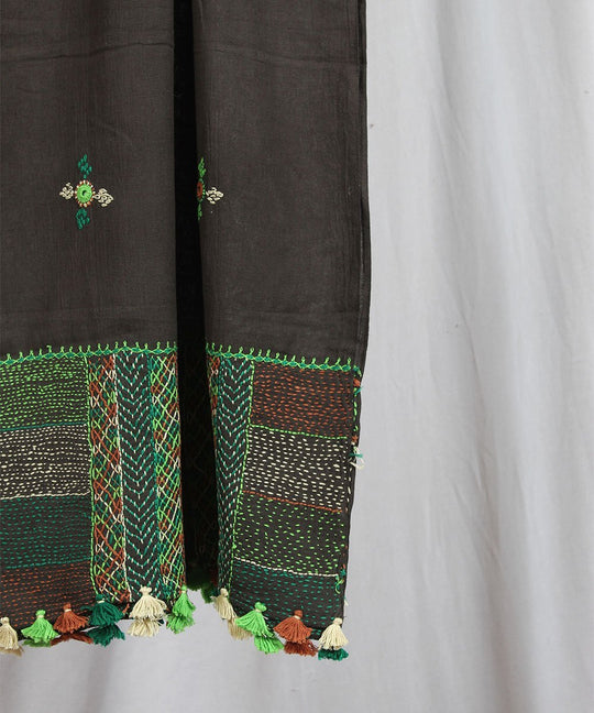 Mehendi green lambani hand embroidered cotton stole