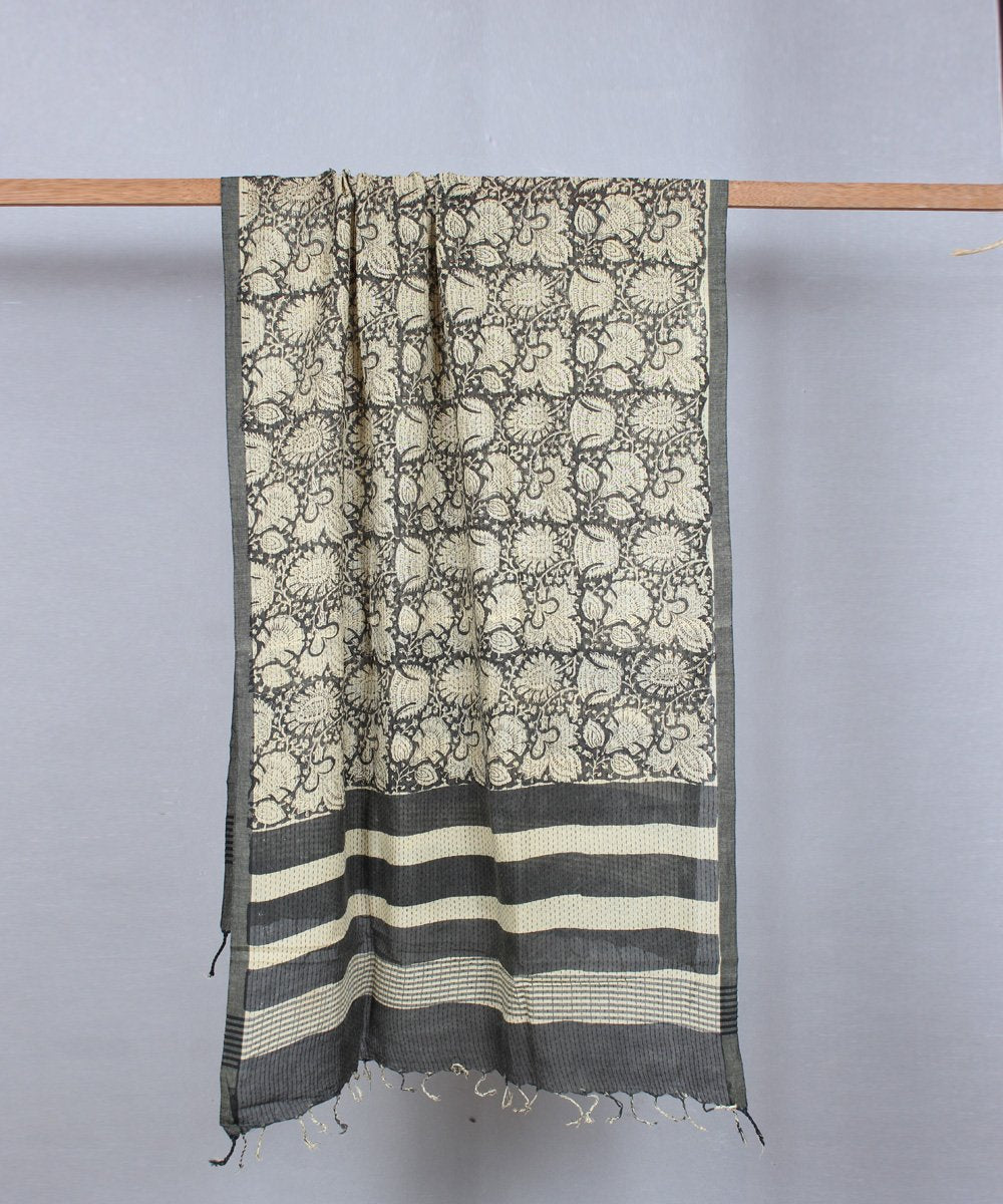 bagru handblock print grey cotton stole