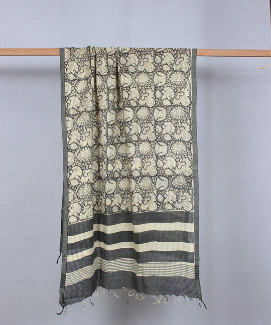bagru handblock print grey cotton stole