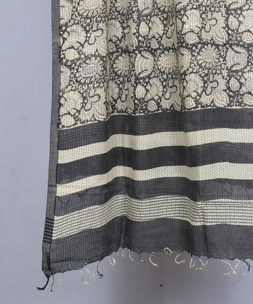 bagru handblock print grey cotton stole