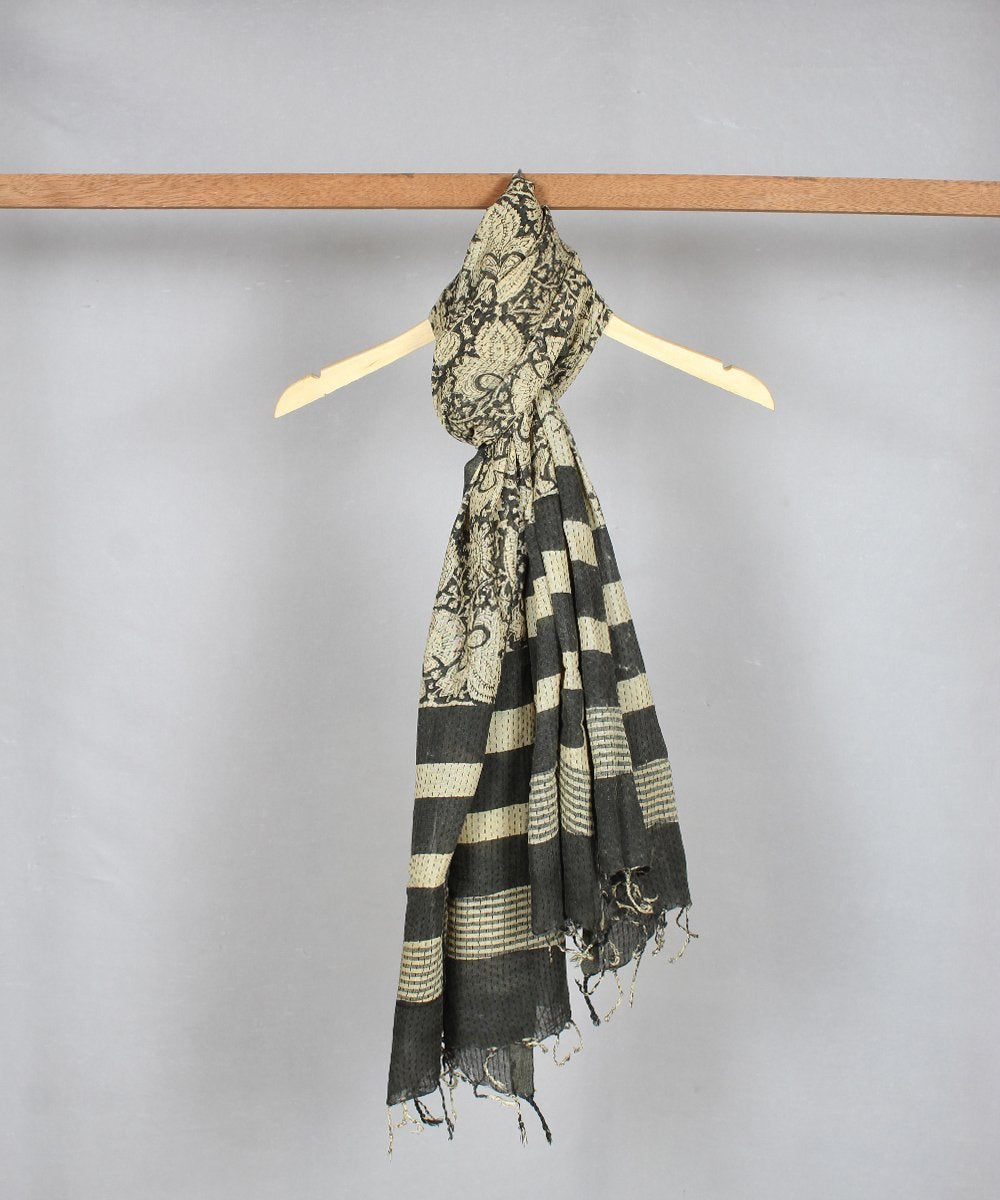 bagru handblock print grey cotton stole