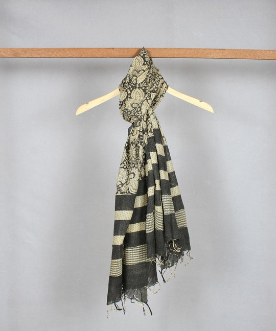 bagru handblock print grey cotton stole