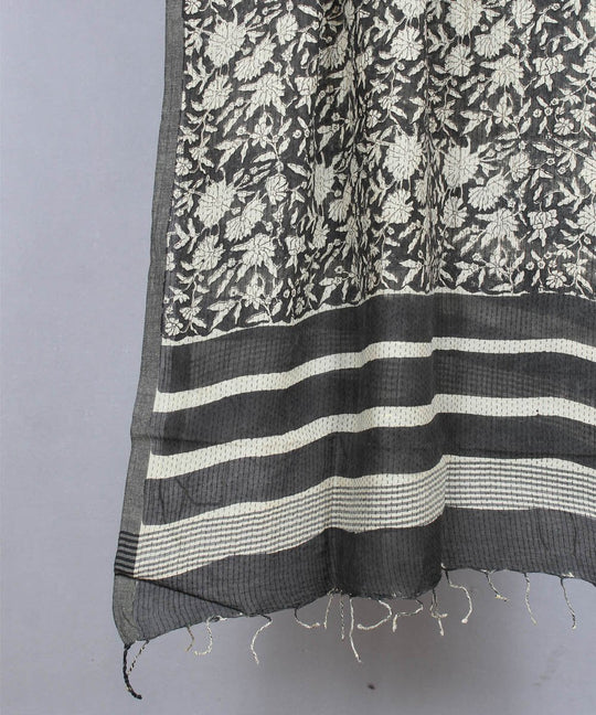 grey bagru handblock printed cotton stole