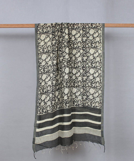 grey bagru handblock printed cotton stole