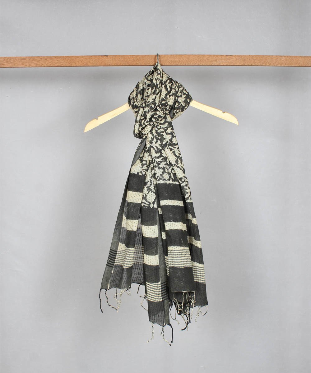 grey bagru handblock printed cotton stole