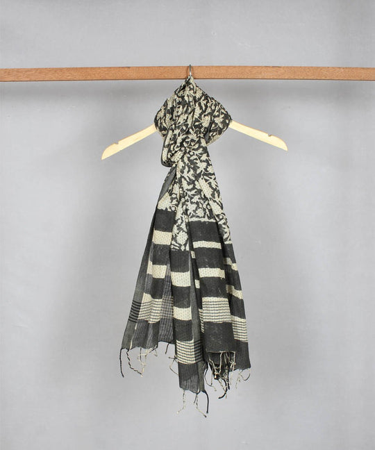 grey bagru handblock printed cotton stole