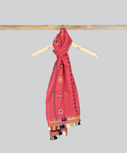 Pink Lambani Hand Embroidery Cotton Stole