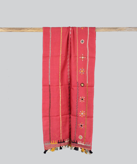 Pink Lambani Hand Embroidery Cotton Stole